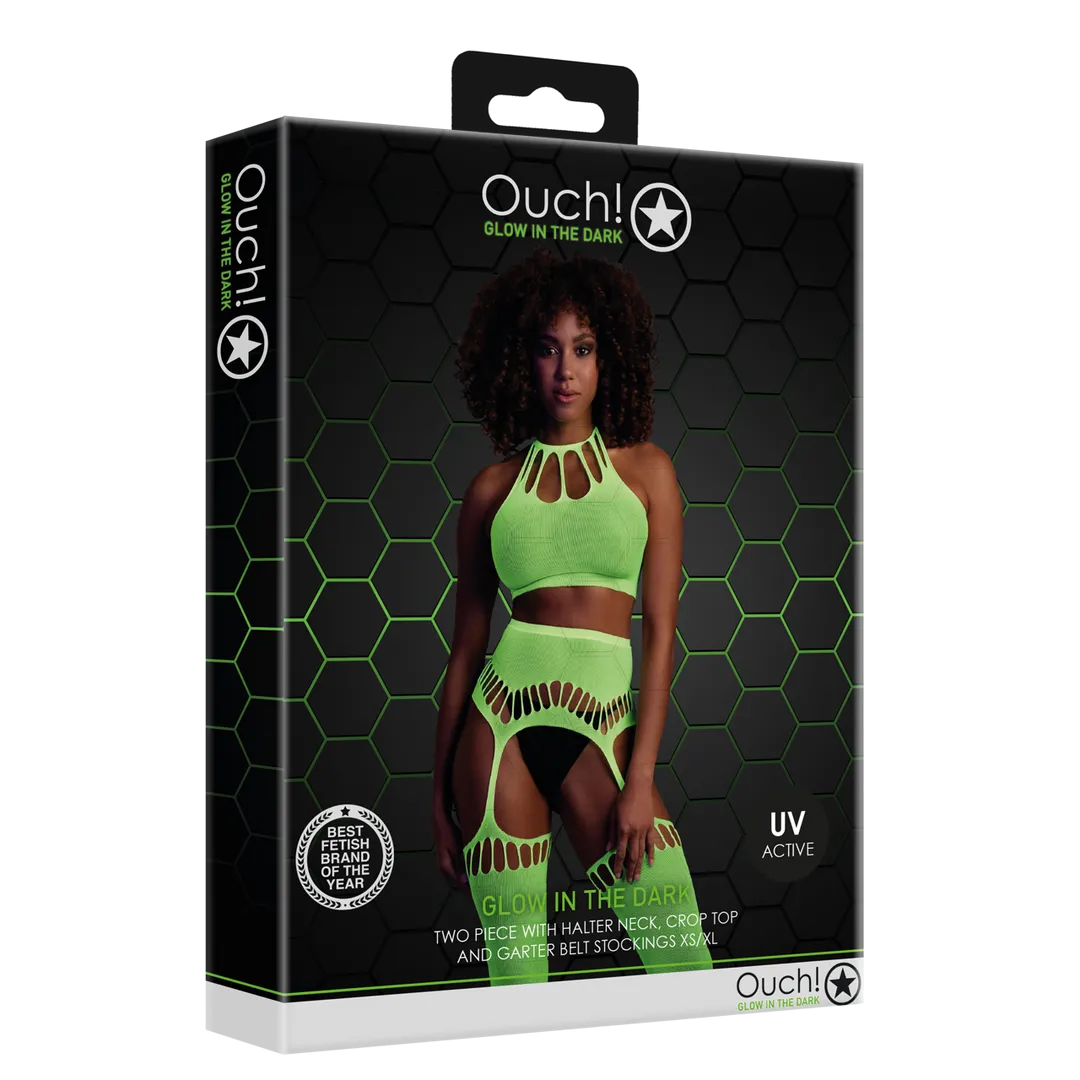 Twee-delige set met crop top en panty - One size - Neon groen