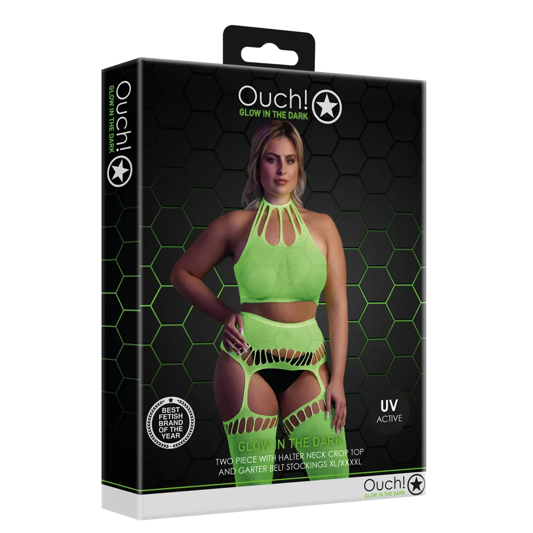 Twee Delige Set met Crop Top en Kousen - Plus Size - Neon Groen