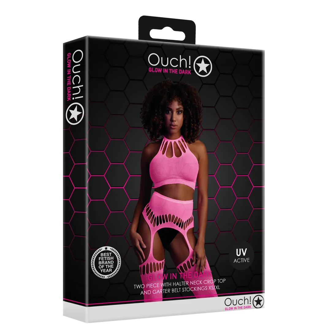 Twee Delige Set met Crop Top en Kousen - One Size - Neon Roze
