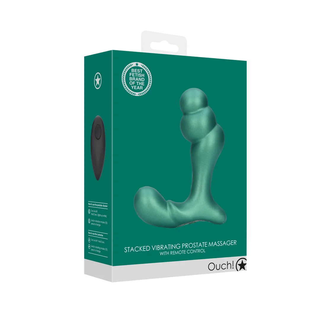 Gestapelde Vibrerende Prostaatmassager met Afstandsbediening - Metallic Groen