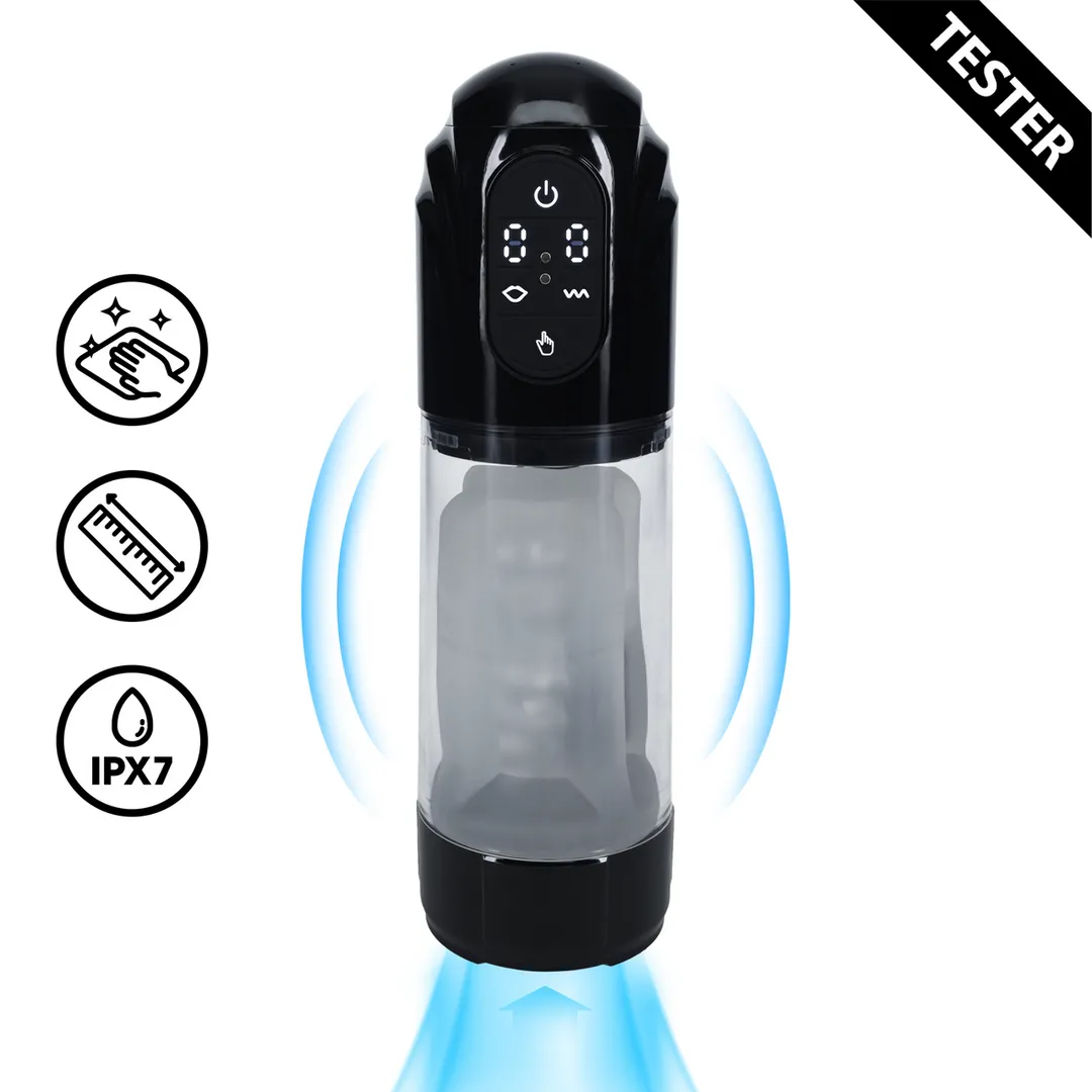 TechnoThrust - Automatische Waterdichte Masturbator Pomp - Zwart - Tester