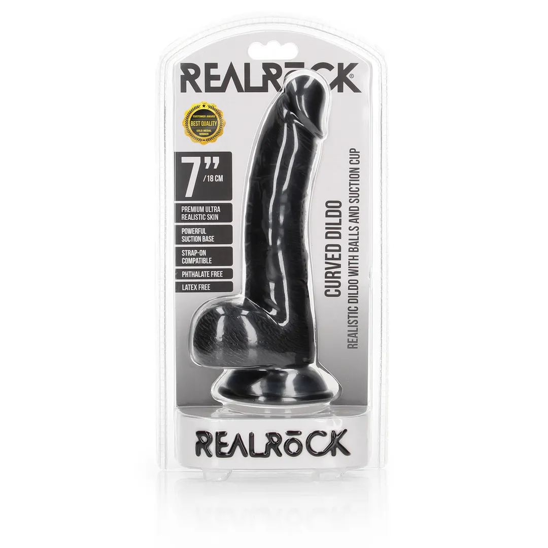 Gebogen Realistische Dildo met Ballen en Zuignap - 7 / 18 cm