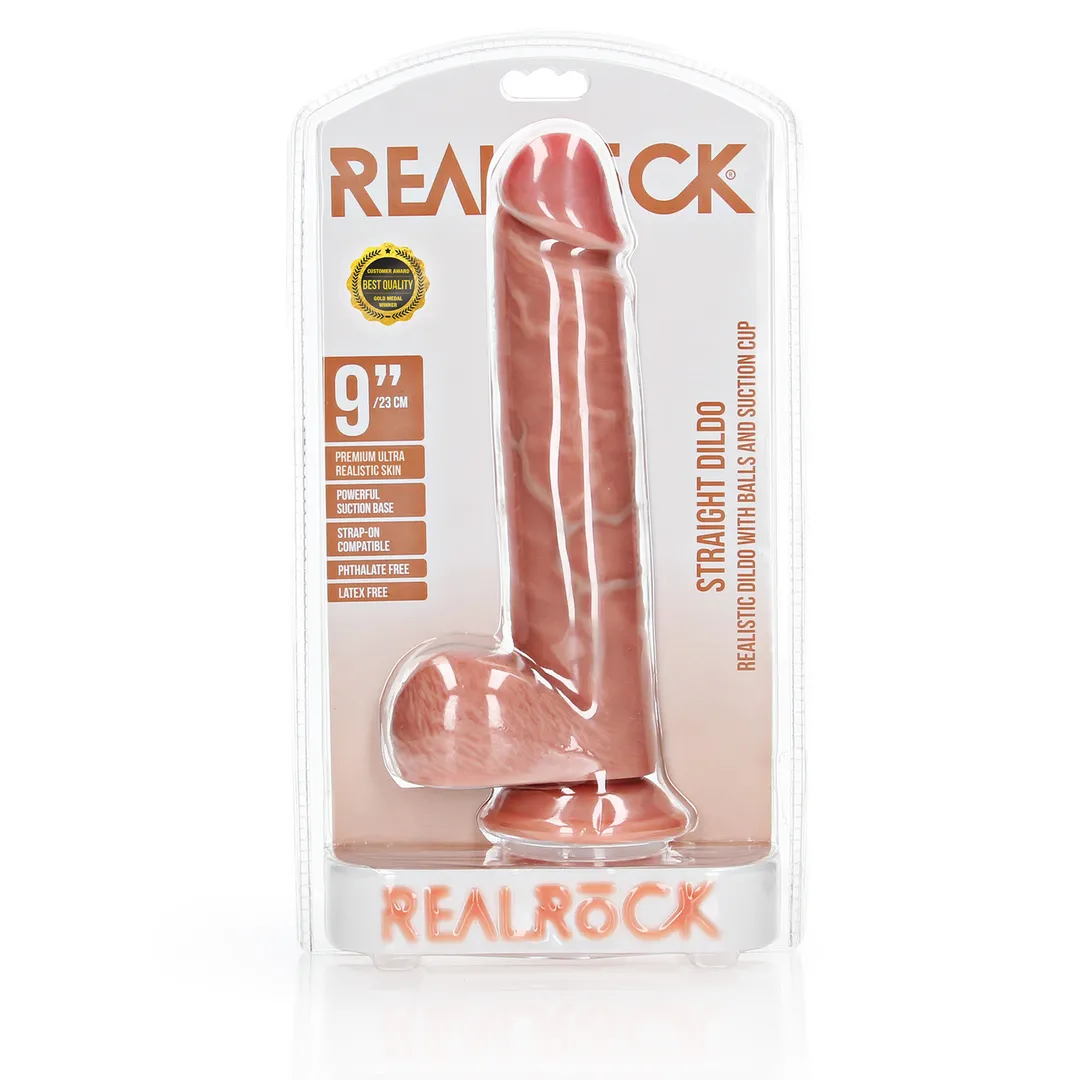 Rechtdoor Realistische Dildo met Ballen en Zuignap - 9 / 23 cm