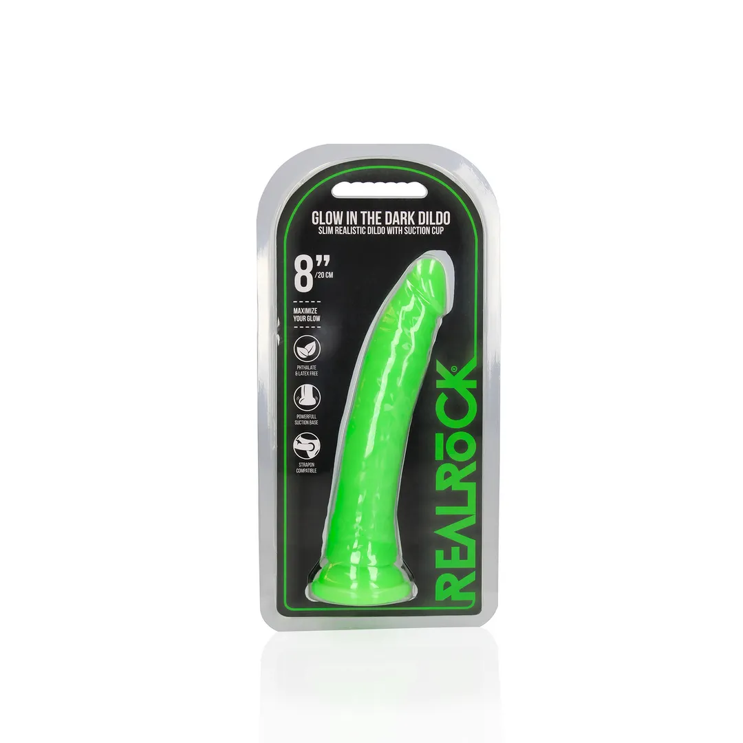 Slank Realistisch Dildo met Zuignap - Glow in the Dark - 8'' / 20 cm