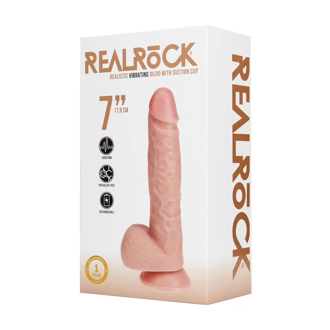 Vibrerende Regelmatige Rechte Penis met Ballen - 7 / 18 cm - Vlees