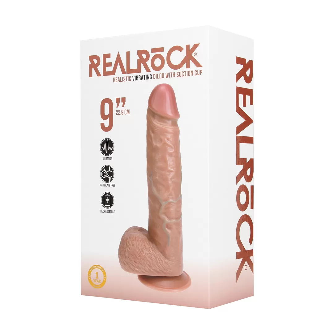 Vibrating Regular Straight Cock with Balls - 9 / 23 cm - Tan