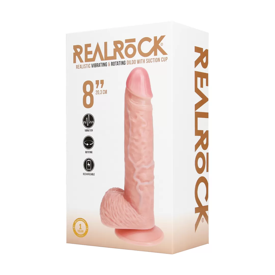 Vibrerende en Draaiende Rechte Cock met Ballen - 8 / 20,5 cm - Vlees