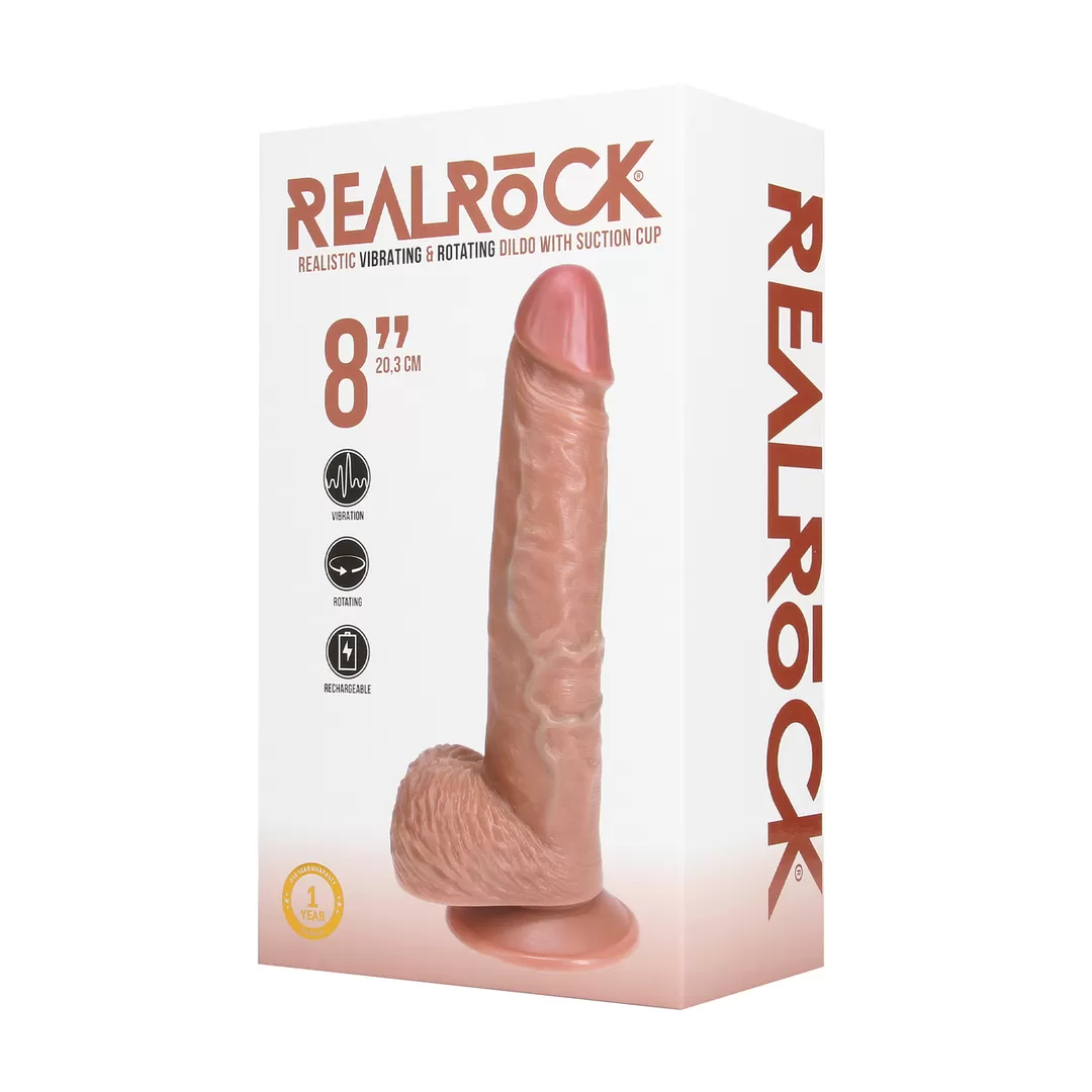 Vibrerende en Draaiende Rechte Cock met Ballen - 8 / 20,5 cm - Tan