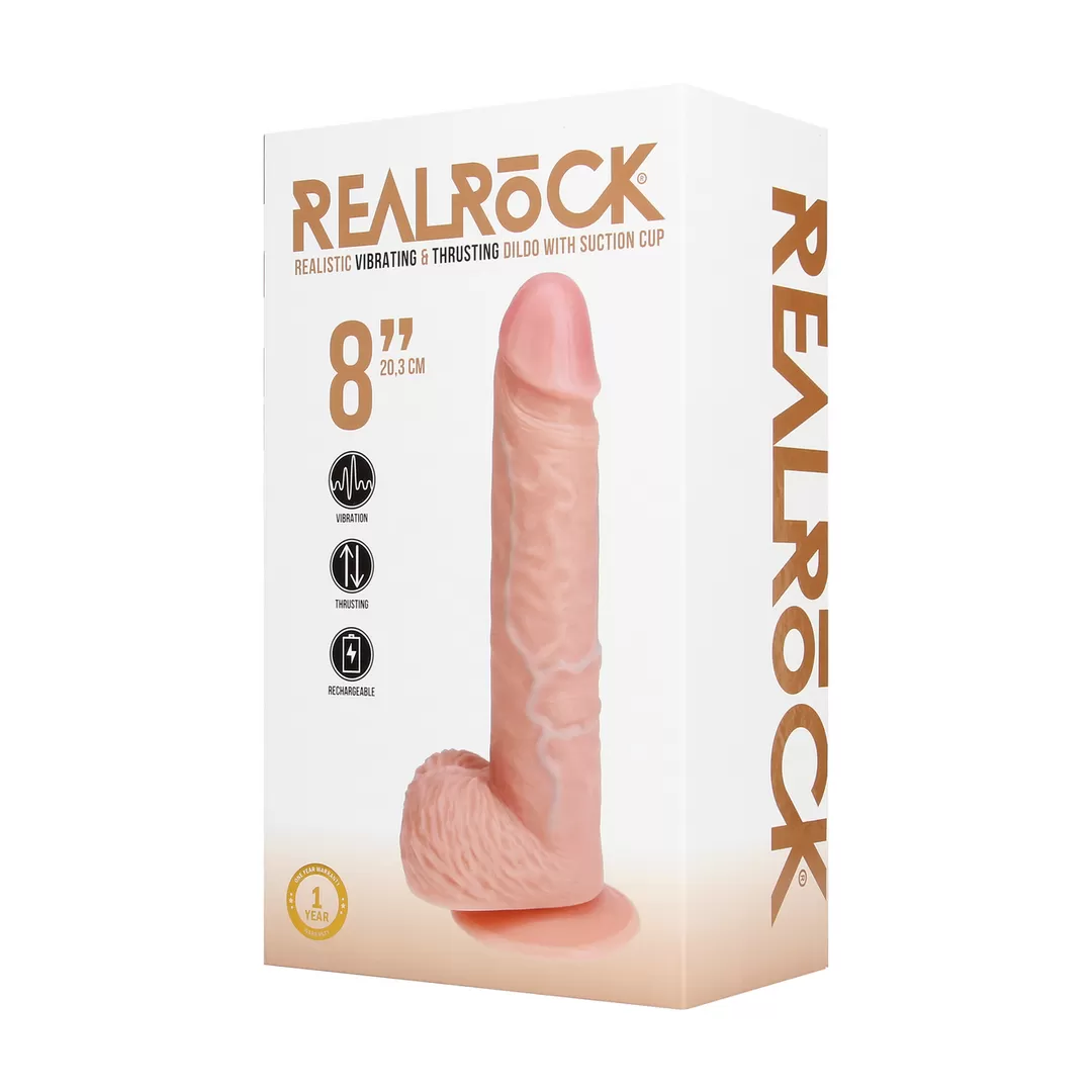 Vibrerende en Duwende Rechte Penis met Ballen - 8 / 20,5 cm - Vlees
