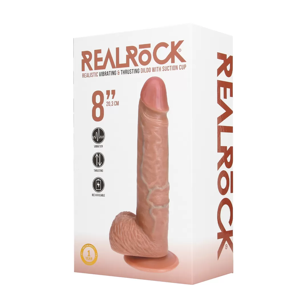 Vibrerende en Duwende Rechte Penis met Ballen - 8 / 20,5 cm - Tan
