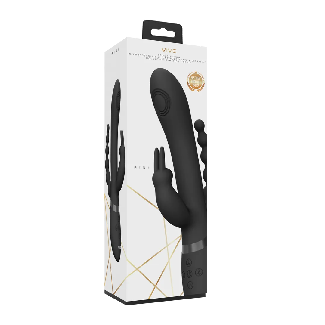 Rini - Pulse Wave  Vibrerende Dubbele Penetratie Rabbit - Zwart