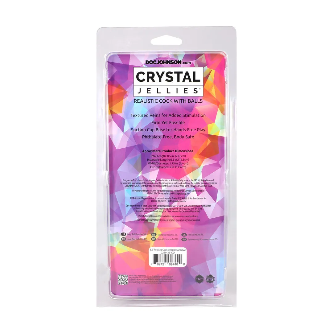 Realistische Cock met Ballen - 8,5 / 21,6 cm - Regenboog