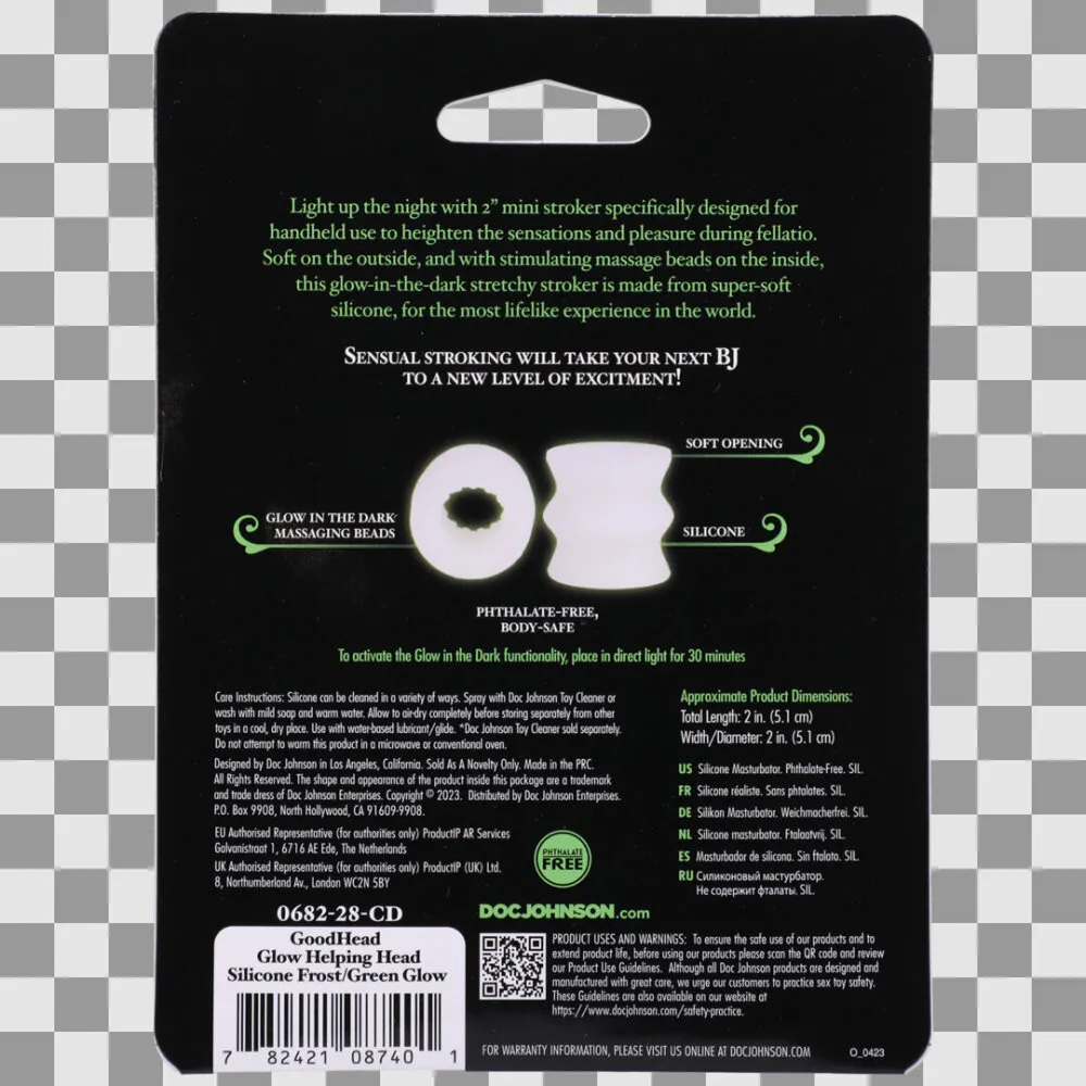 Glow Helping Head Silicone - Masturbator Sleeve - Frost / Green Glow