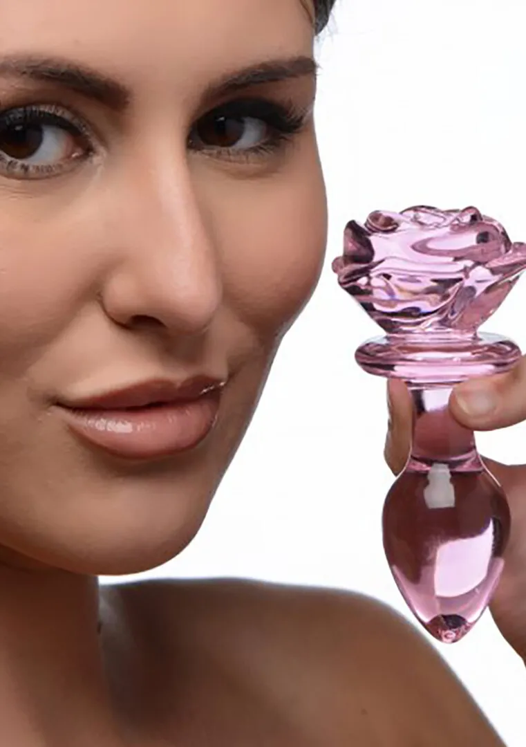 Roze Roos - Glazen Butt Plug - Medium