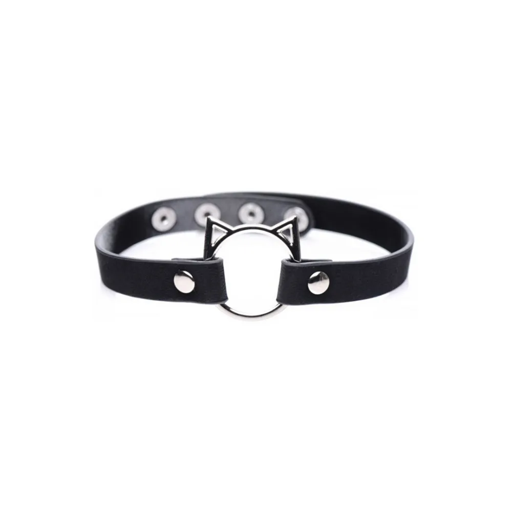 Kinky Kitty Ring Slim Choker - PU Leer - Zwart
