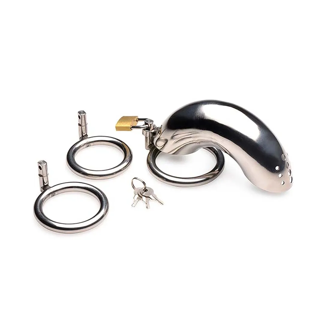 Vergrendelbare RVS Chastity Cage met 3 Ringen