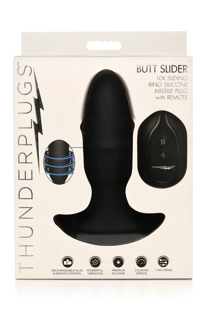 Butt Slider - Sliding Ring Silicone Missile Plug - Zwart