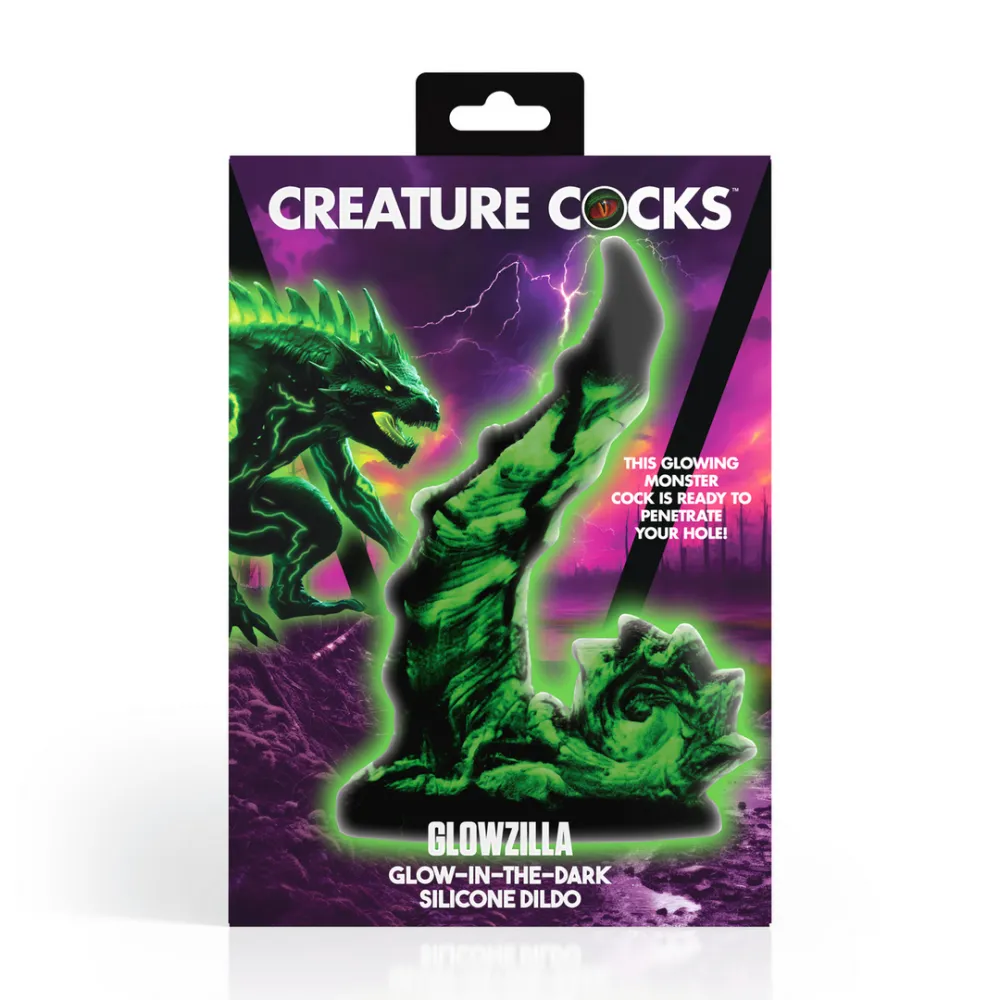 Glowzilla - Glow-in-the-Dark Siliconen Dildo - Groen/Zwart