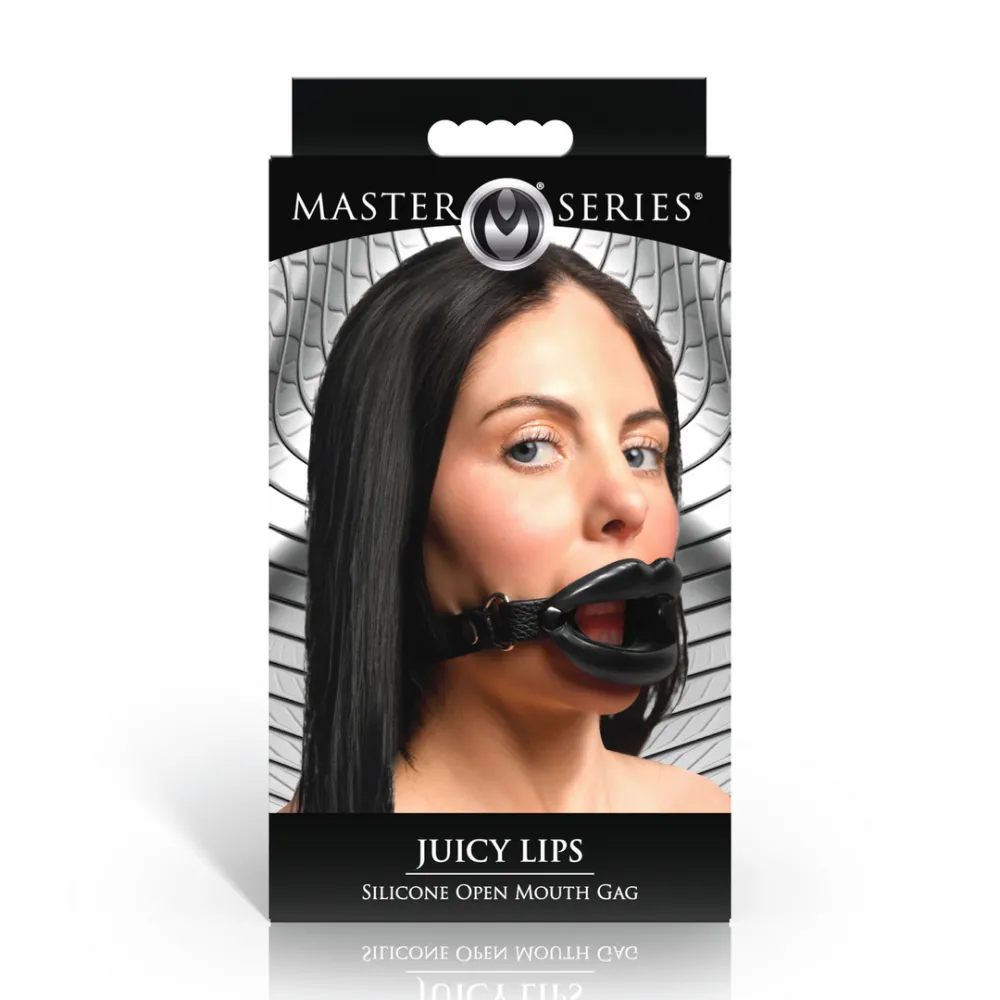 Juicy Lips - Siliconen Open Mond Gag - Zwart