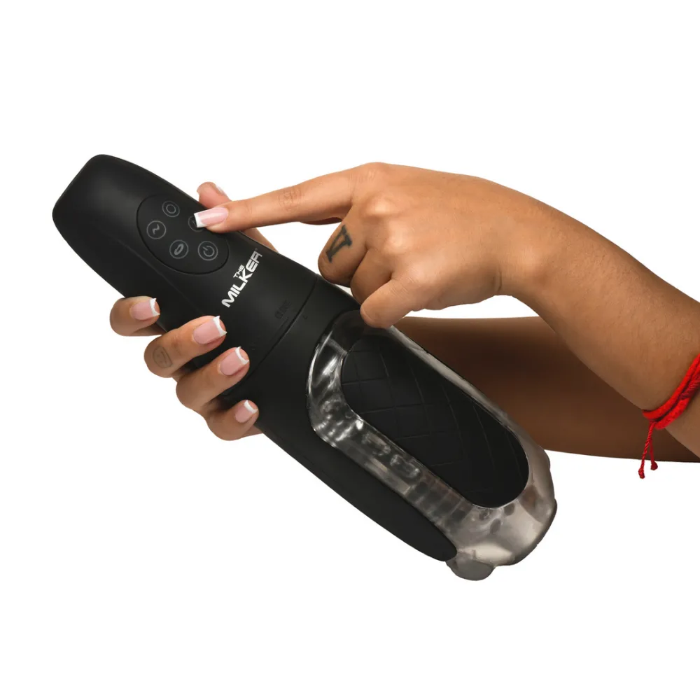 De Milker Pleasure Grip - Zuig- en Vibrerende Masturbator - Transparant/Zwart