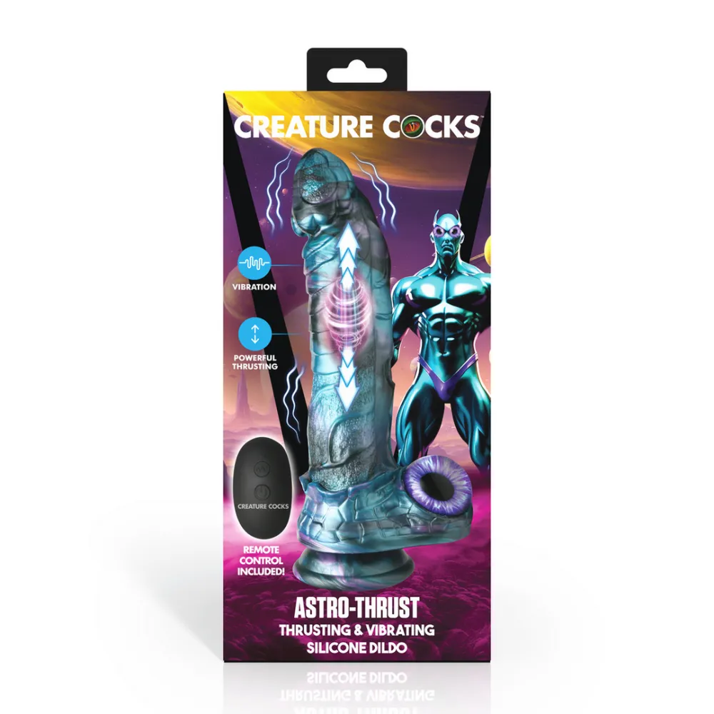 Astro-Thrust - Duwende en Vibrerende Siliconen Dildo - Blauw/Paarse