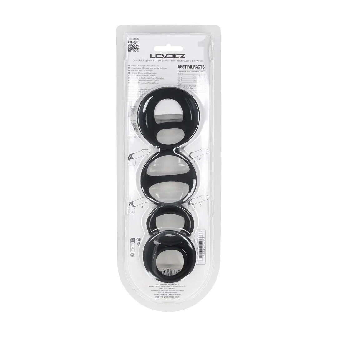Siliconen Cock- en Ballenring Set van 4 - Zwart