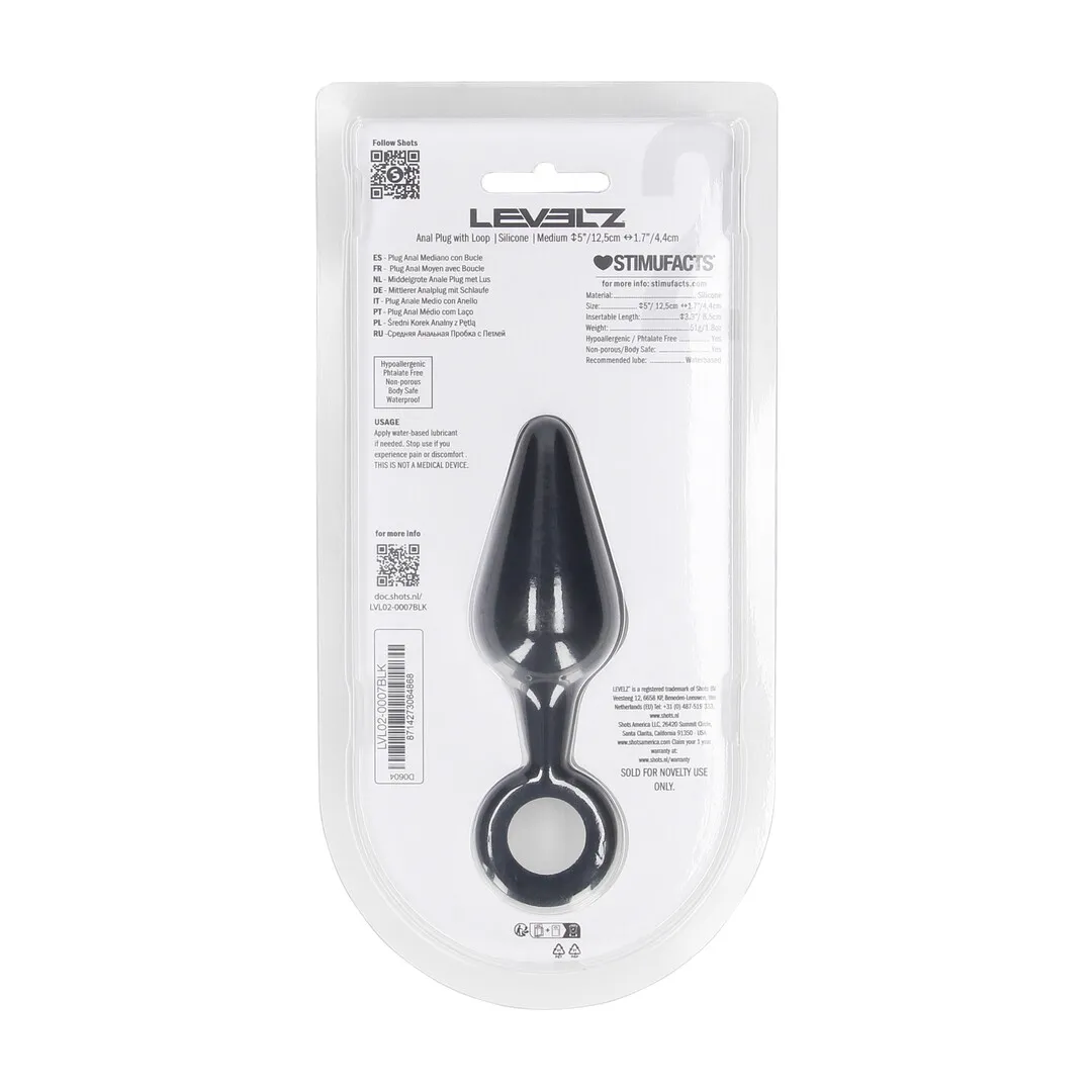 Siliconen Anale Plug met Lus - M - Zwart