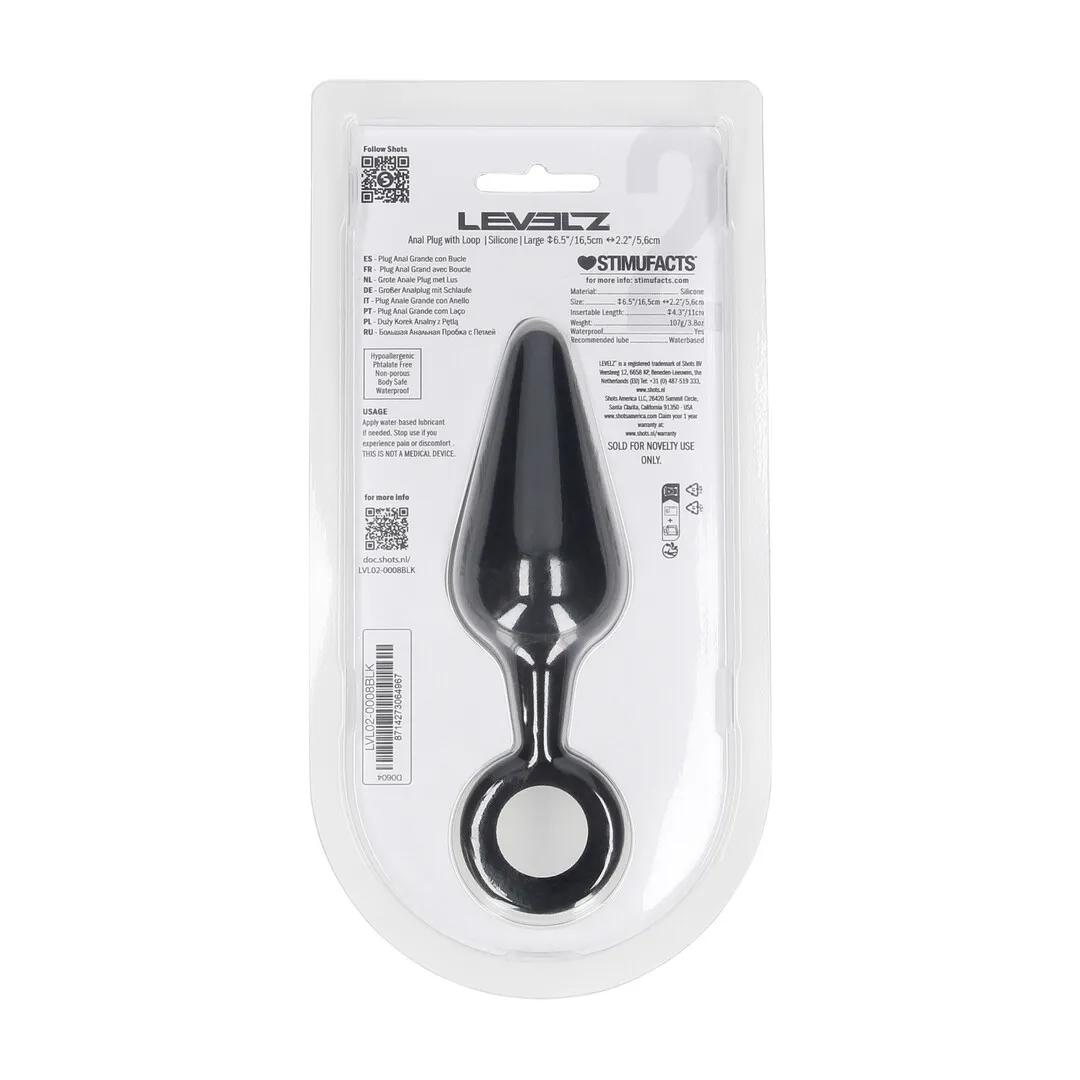 Siliconen Anale Plug met Lus - L - Zwart