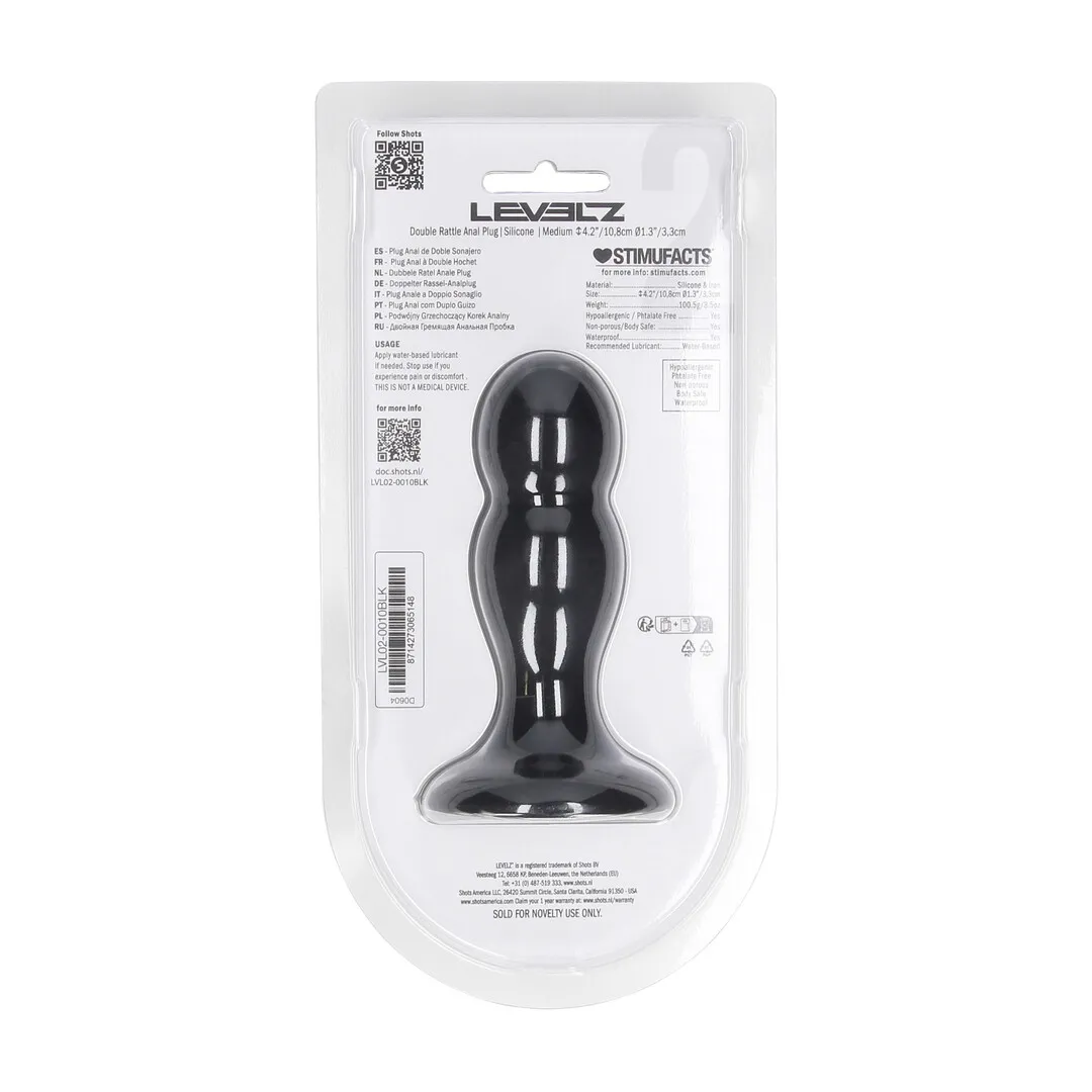 Dubbele Rammelaar Vloeibare Siliconen Anale Plug - M - Zwart