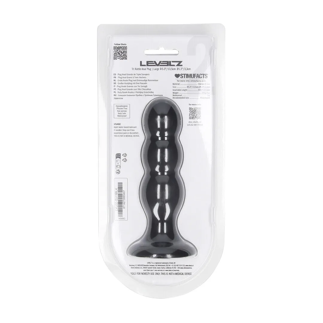 Tri Rattle Liquid Silicone Anale Plug - L - Zwart