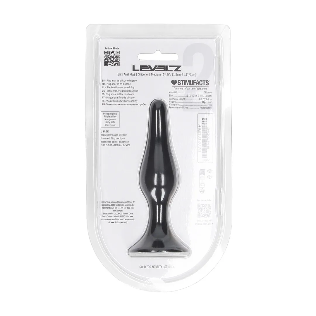 Slanke Siliconen Anale Plug - M - Zwart