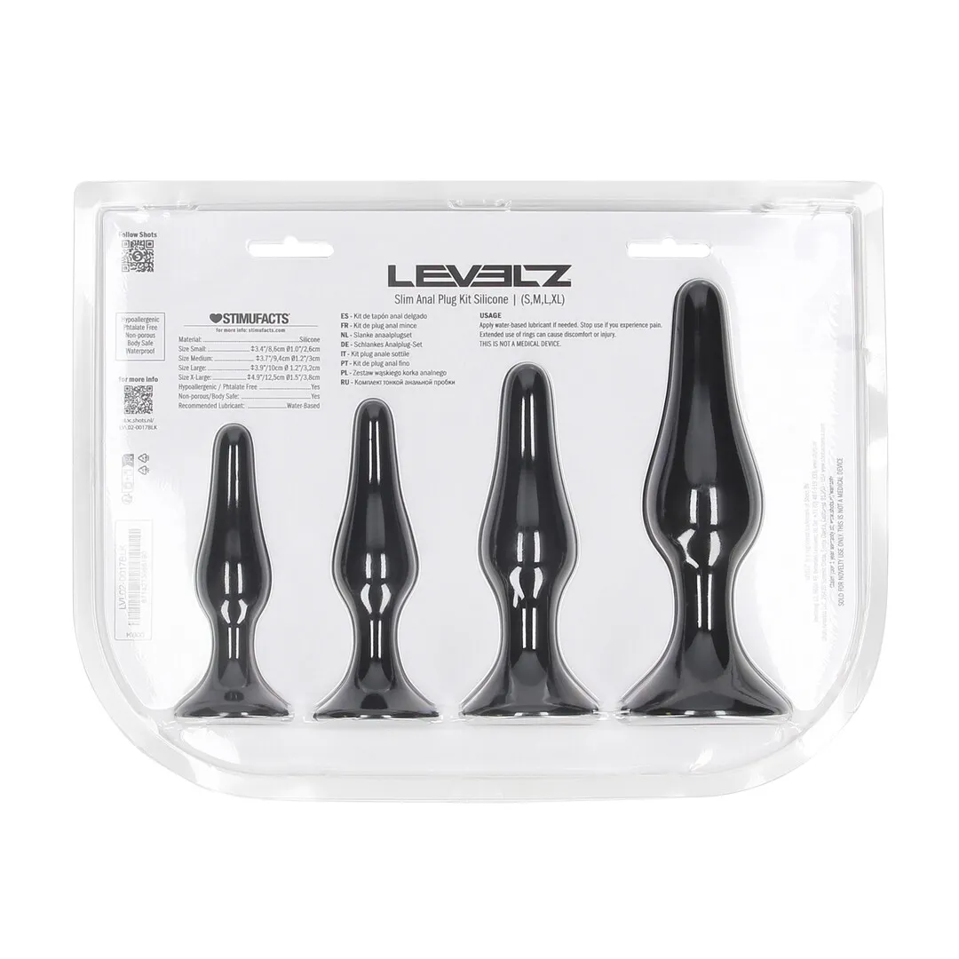 Slim Siliconen Anale Plug Set van 4 - S/M/L/XL - Zwart