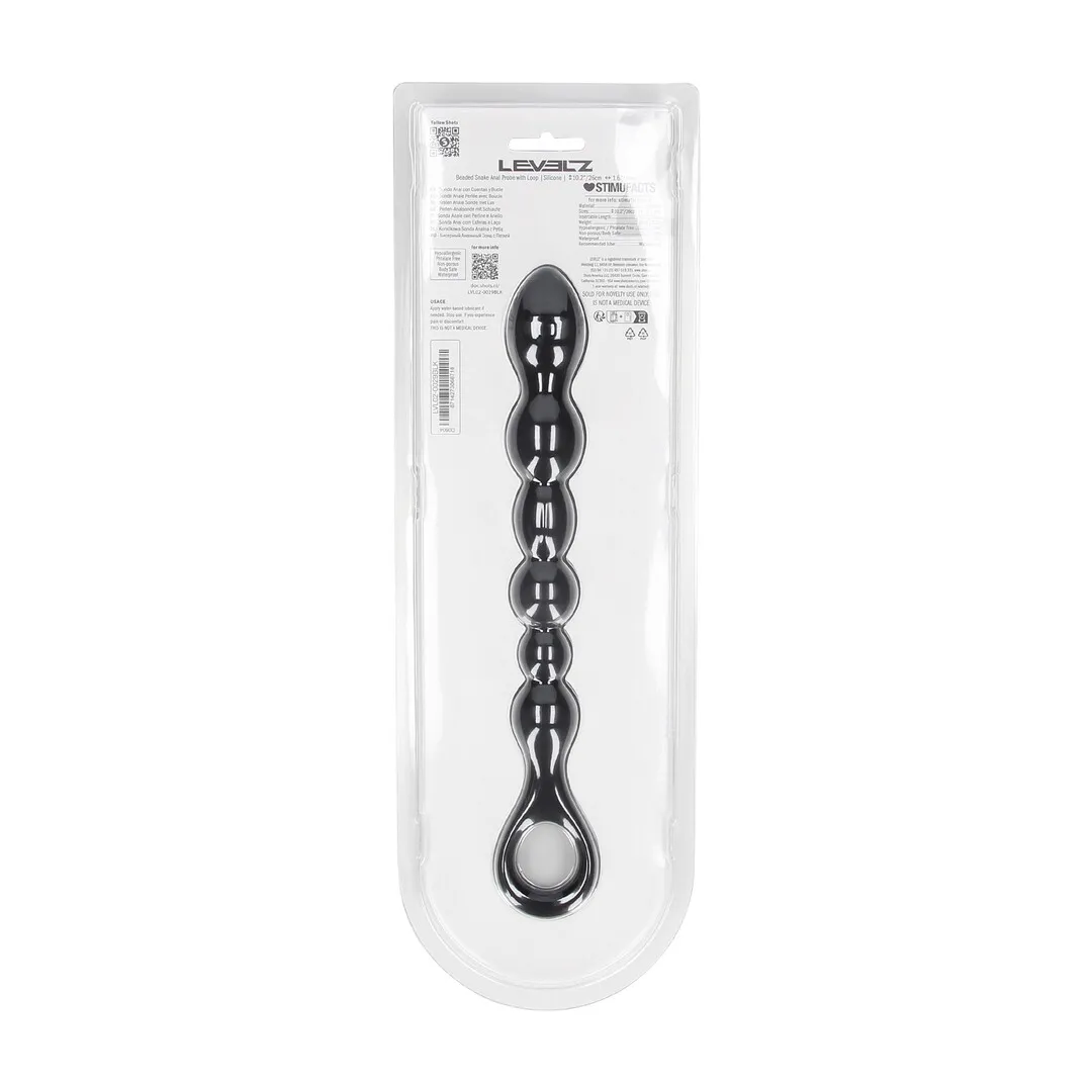 Kralen Slang Silicone Anale Probe met Lus - Zwart