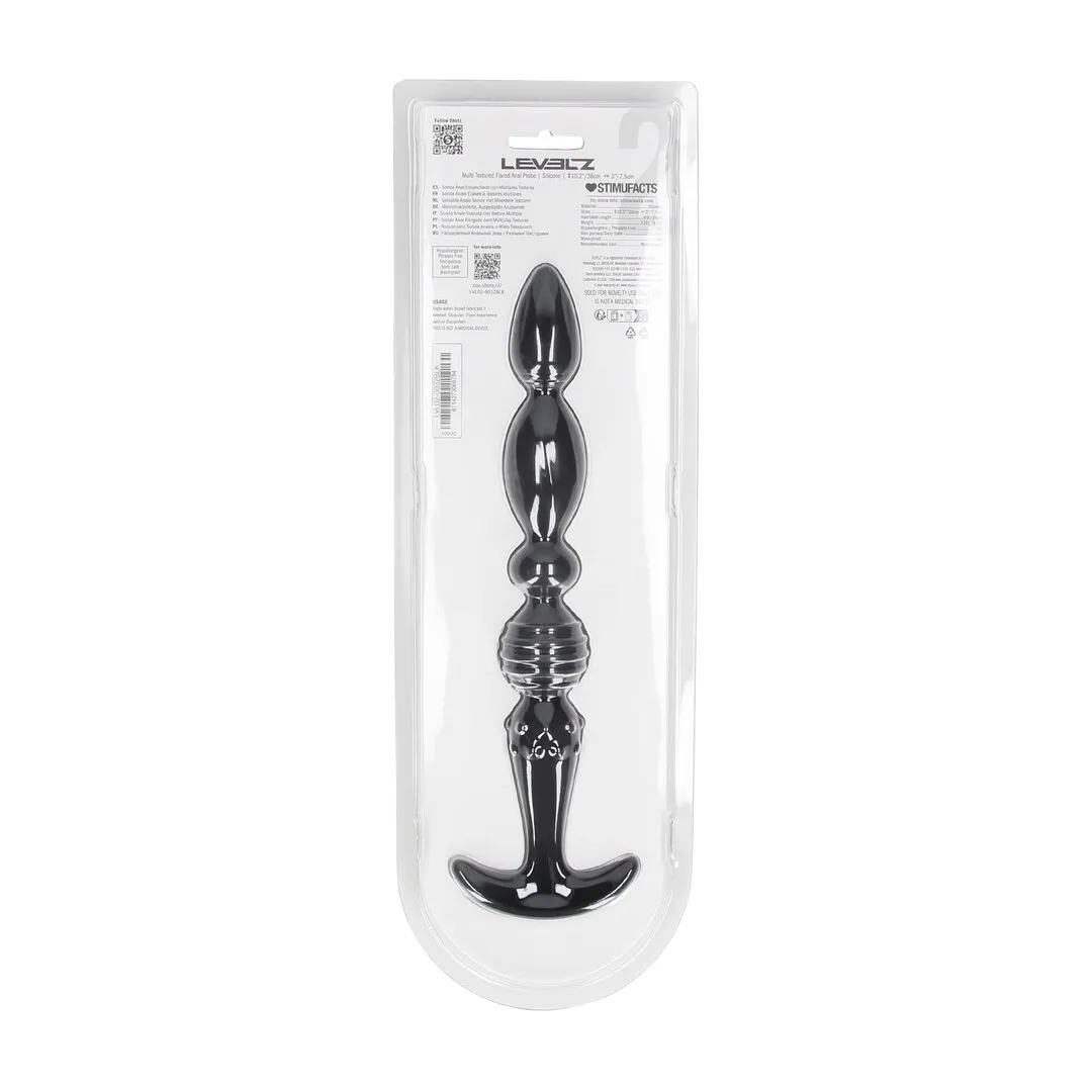 Multi Textured Silicone Flared Anale Probe - Zwart