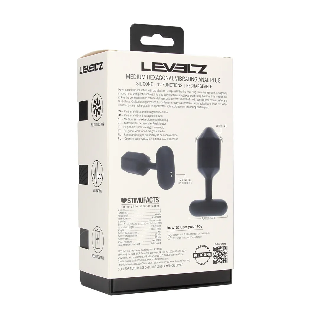 Hexagonale Vibrerende Siliconen Anale Plug - M - Zwart