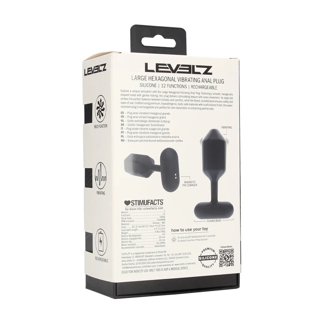 Hexagonale Vibrerende Siliconen Anale Plug - L - Zwart