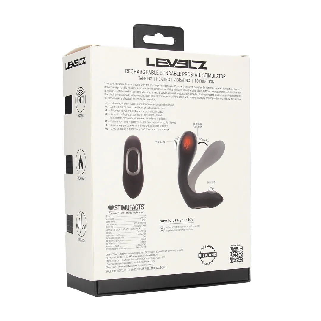 Vibrerende Verwarmende Buigbare Tapping Silicone Prostaat Stimulator - Zwart