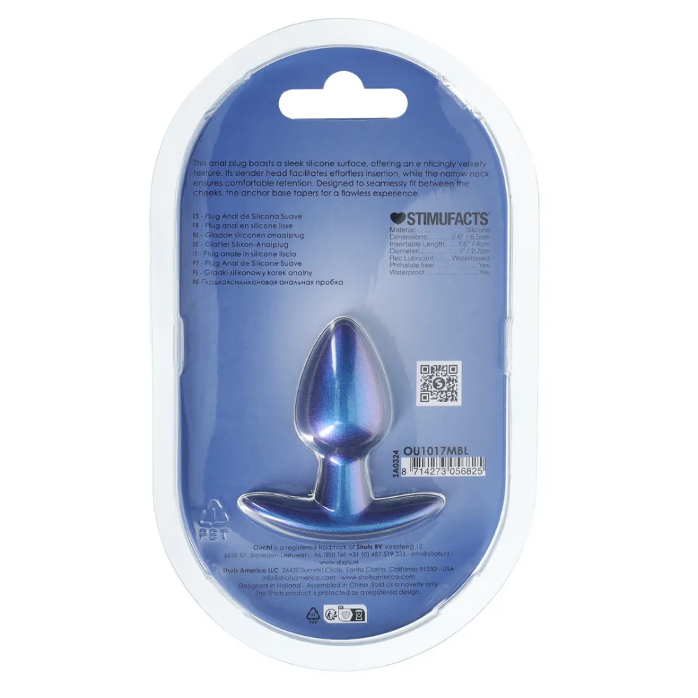 Zachte Siliconen Anale Plug - Klein - 2,6 / 6,5 cm - Metallic Blauw