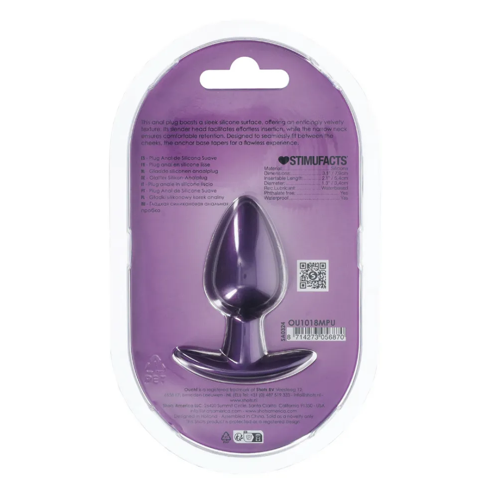 Zachte Siliconen Anale Plug - Medium - 3,1 / 7,9 cm - Metallic Paars