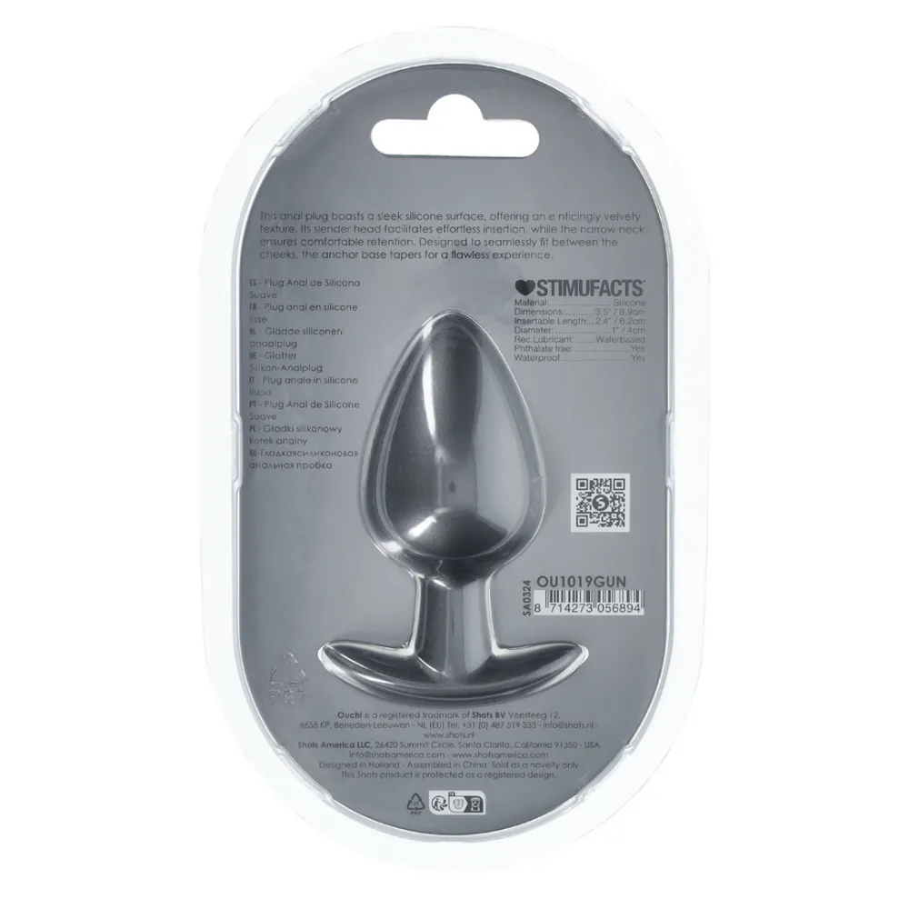 Zachte Siliconen Anale Plug - Groot - 3,5 / 8,9 cm - Gunmetal