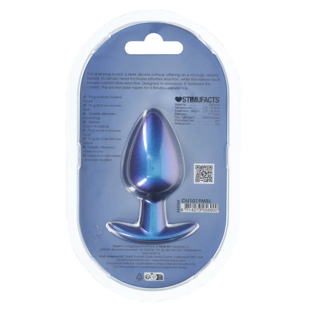 Zachte Siliconen Anale Plug - Groot - 3,5 / 8,9 cm - Metallic Blauw
