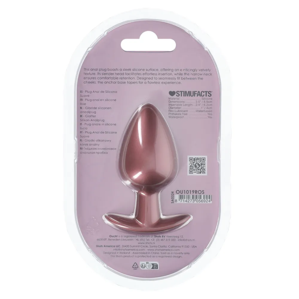 Gladde Siliconen Anale Plug - Groot - 3,5 / 8,9 cm - Roségoud