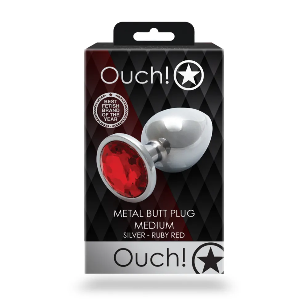 Ronde Edelsteen Butt Plug - Medium - Zilver/Ruby Rood
