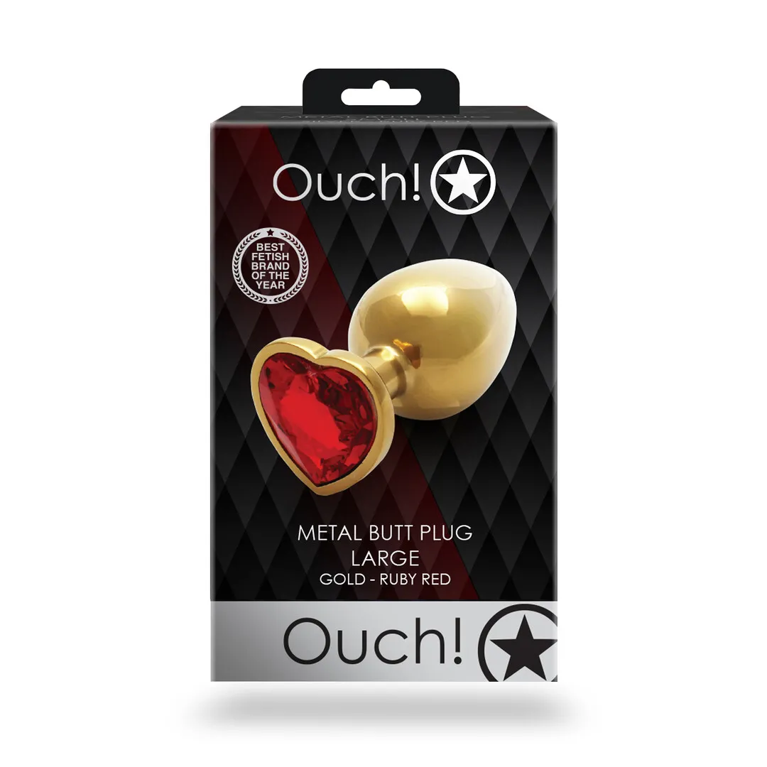 Hart Edelhart Buttplug - Groot - Goud/Ruby Rood