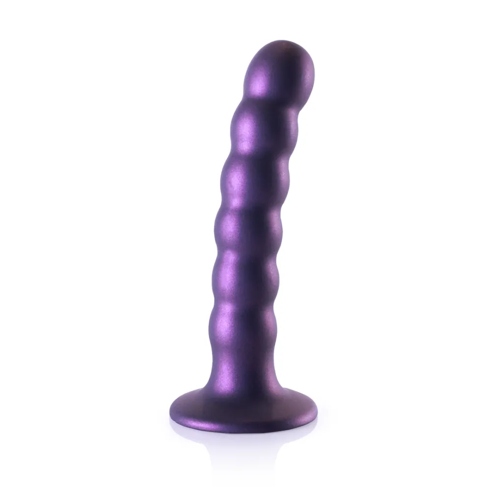 Beaded Silicone G-Spot Dildo - 5'' / 13 cm - Metallic Paars