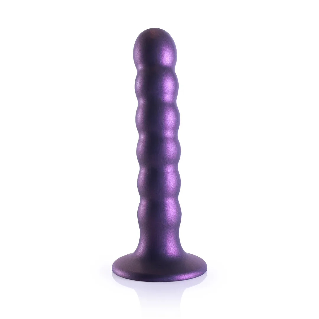 Beaded Silicone G-Spot Dildo - 5'' / 13 cm - Metallic Paars