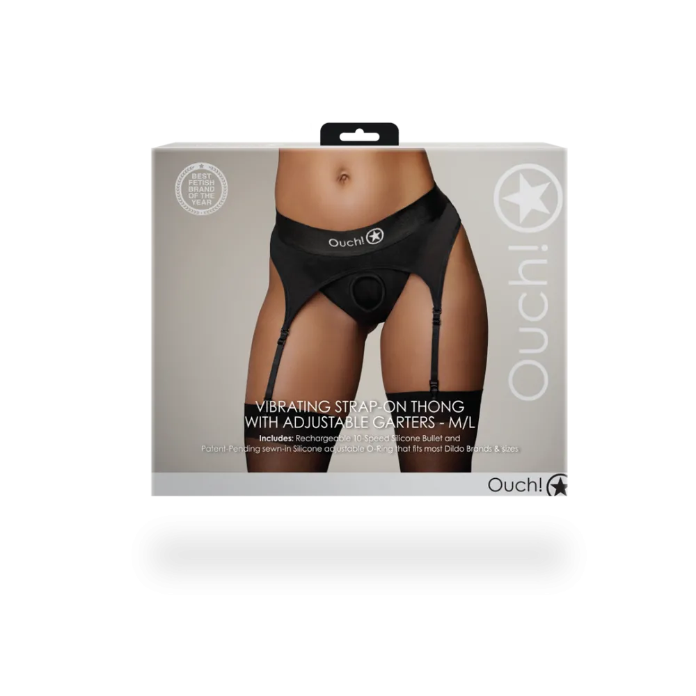 Vibrerende Strap-on Thong met Verstelbare Garter - M/L - Zwart