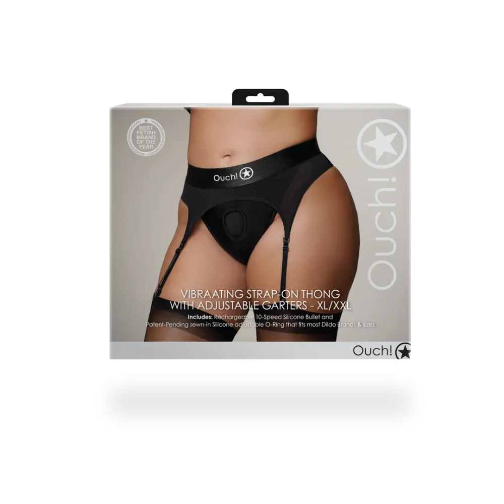 Vibrerende Strap-on Thong met Verstelbare Garters - XL/XXL - Zwart