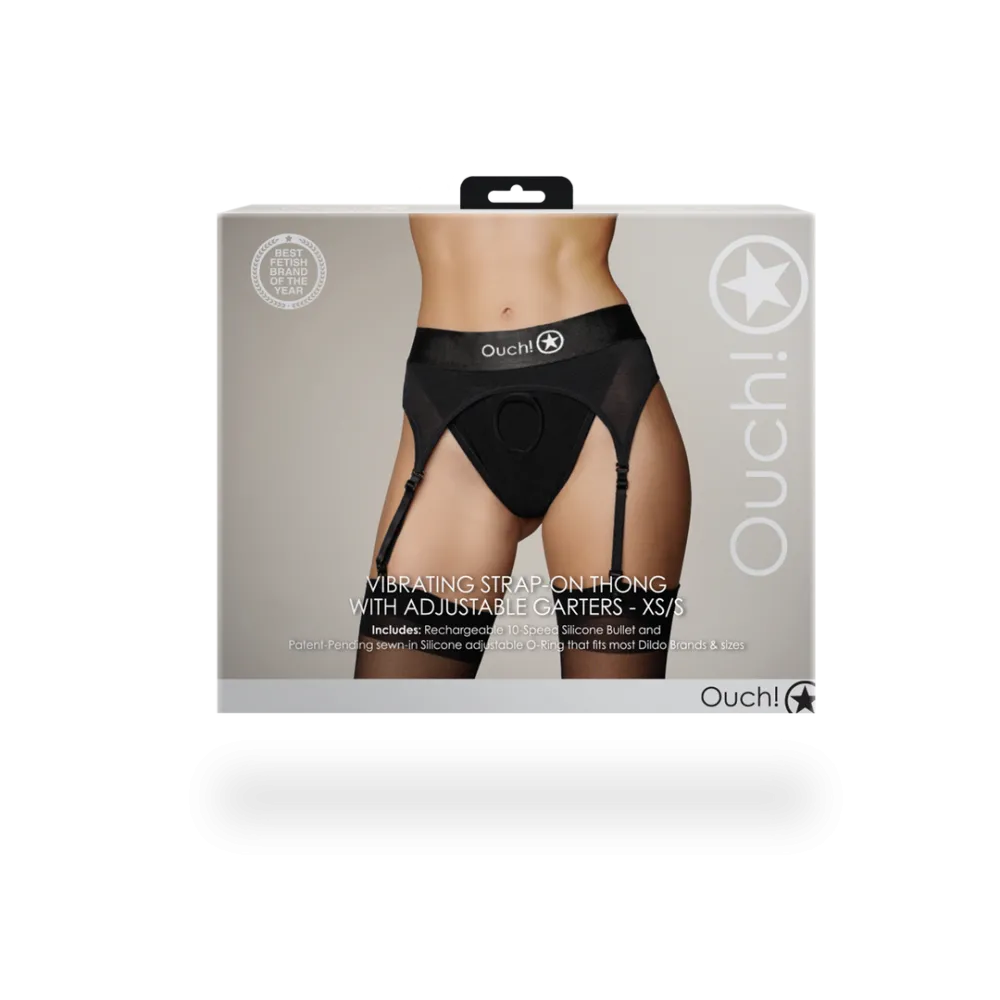 Vibrerende Strap-on Thong met Verstelbare Garters - XS/S - Zwart