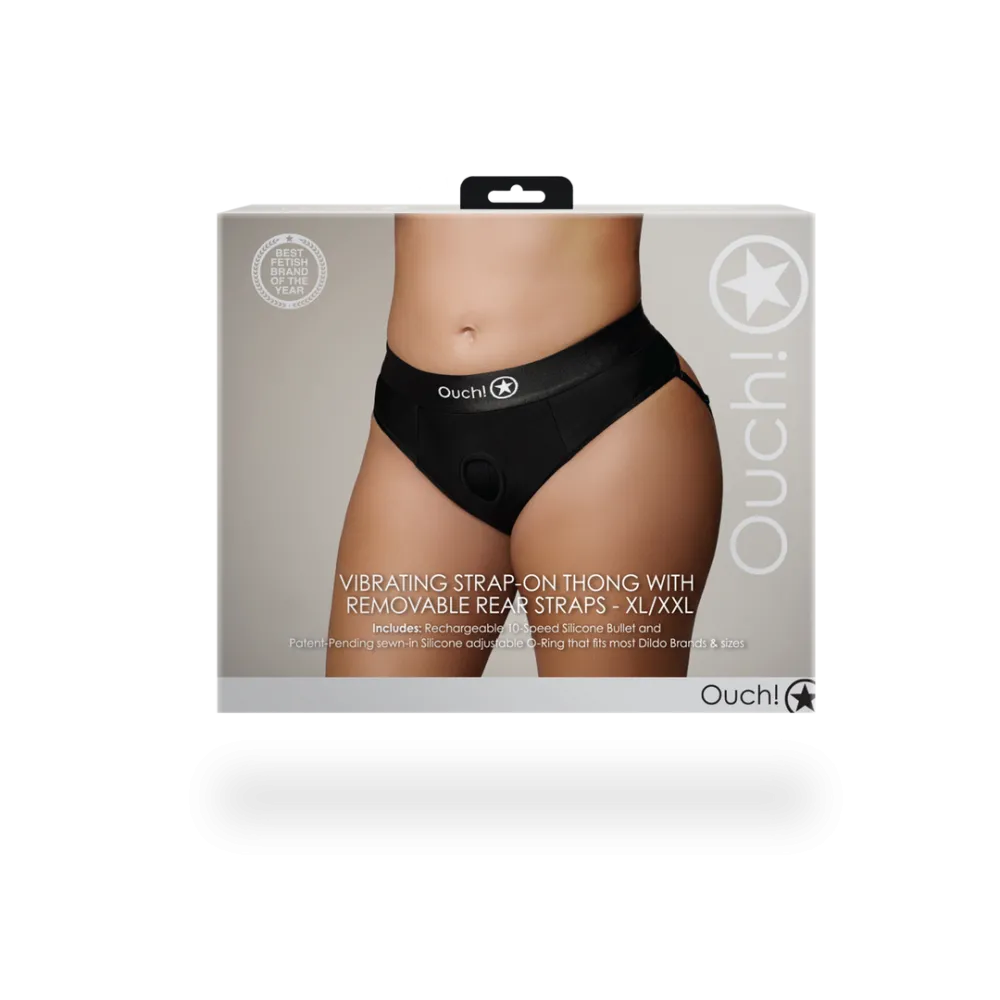 Vibrerende Strap-on Thong met Afneembare Butt Straps - XL/XXL - Zwart